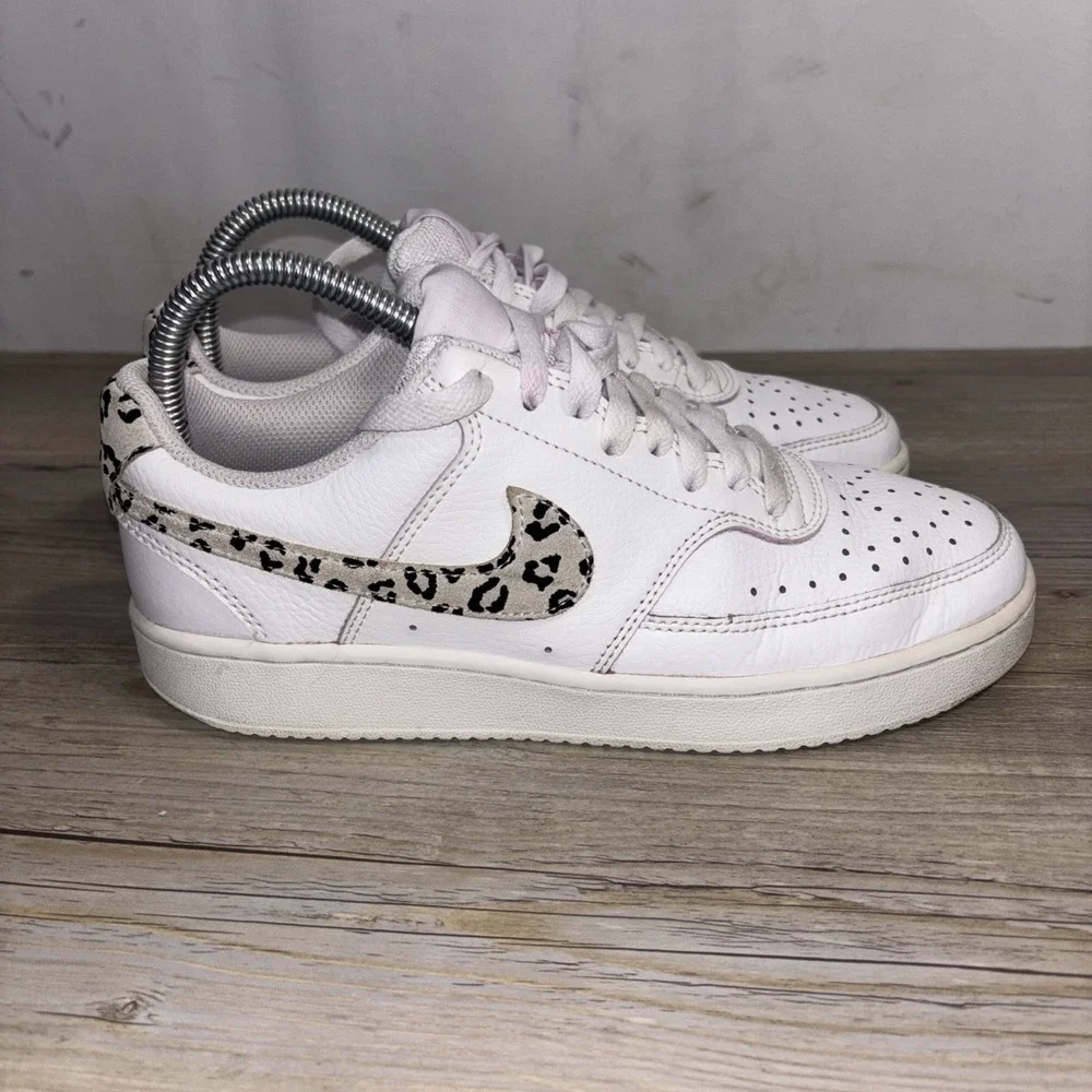 Nike Women's Court Vision Low Top Lace-Up Leopard Swoosh Sneakers PLEASE READ